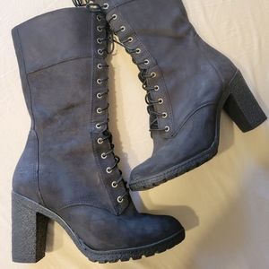 Timberland Black Lace-Up Calf Length Boots